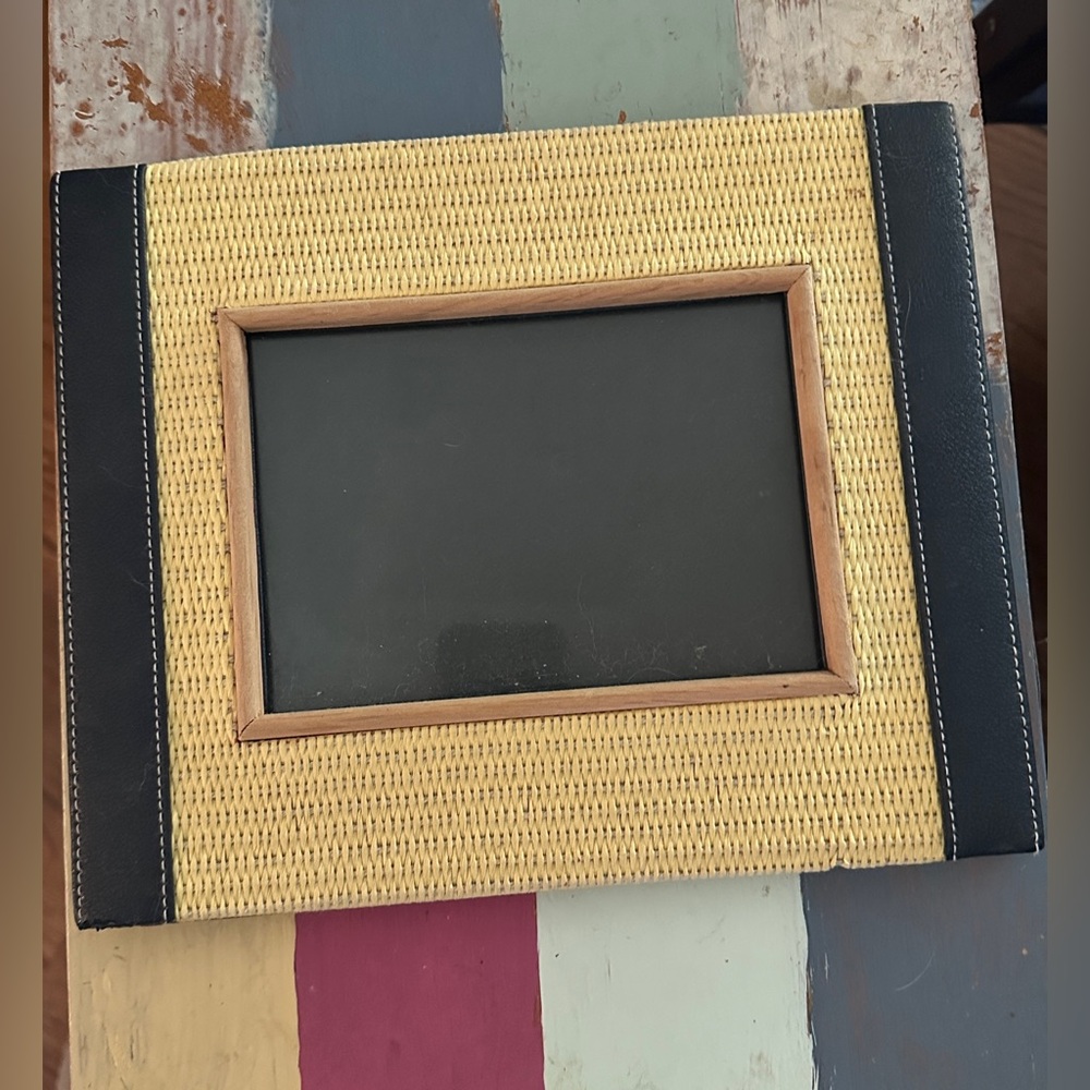 Woven Straw and Leather Picture Frame